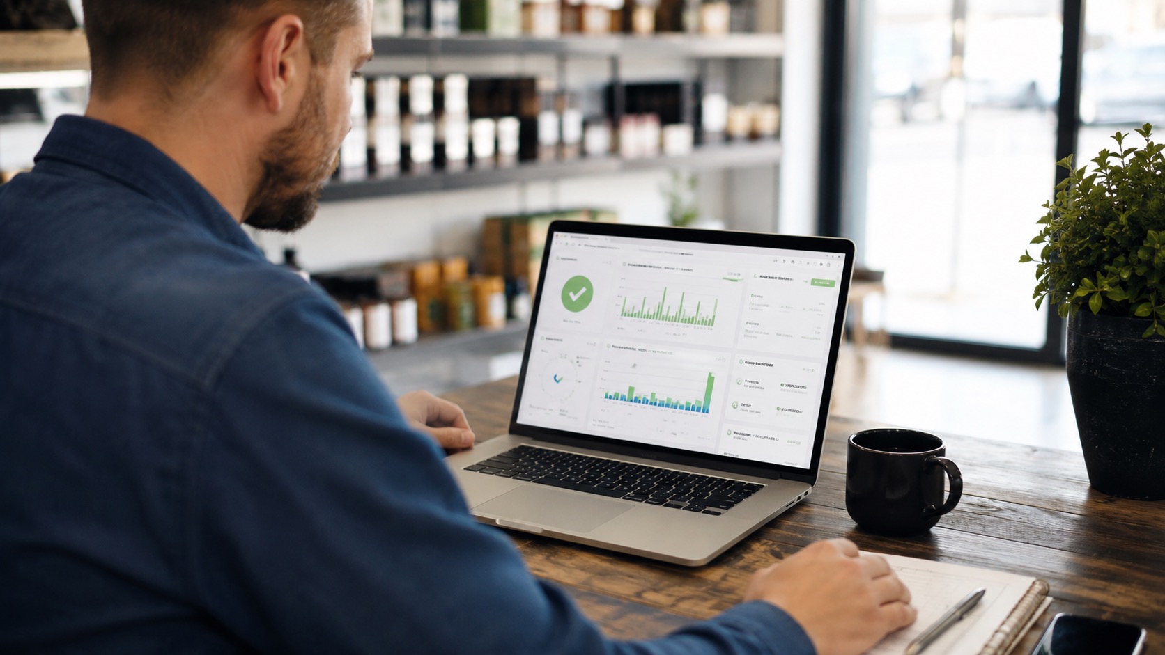 Small business owner checking their website's live status on a laptop dashboard
